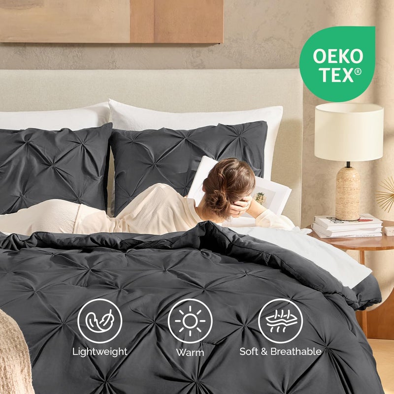 Andency Dark Gray Queen Comforter Set, 3 Piece All Season Decorative Pintuck Bedding Comforter & Sets, Grey Soft Microfiber Lightweight Washable Bed Set for Queen Size Bed - Image 4